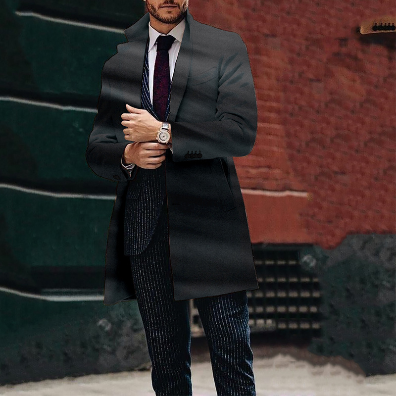 Autumn and winter new mens casual printed woolen medium long coat mens woolen coat