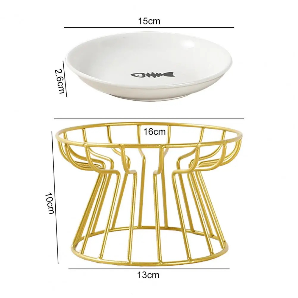 Cat Bowl Lifting Ceramic Lifting Iron Bracket Protection Ceramic Vertebra Cat Dog Drinking Plate Pet Supplies 250403