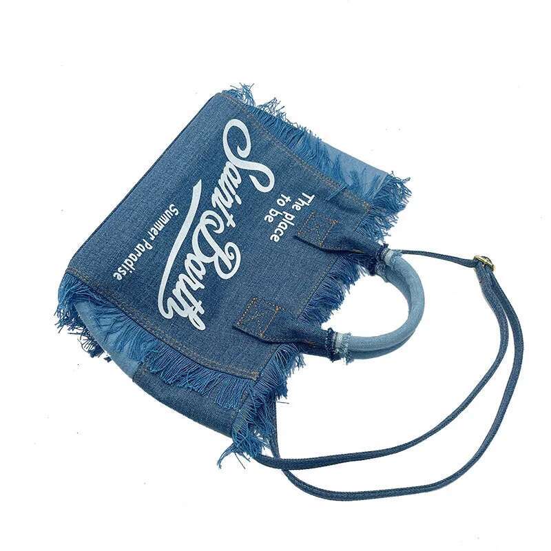 SAINT BARTH 2025 New Crossbody For Women's Travel, Solid Color Denim, Small Handmade Tassel Handbag, Tote Bag