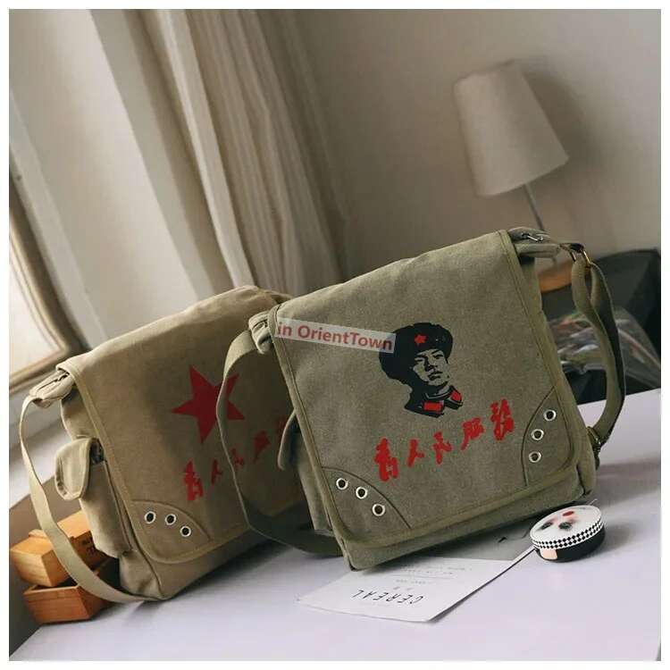 Fashion Chairman Mao Portrait Messenger Single Shoulder Canvas Bag Student Retro Serving The People Characters Nostalgic Bag