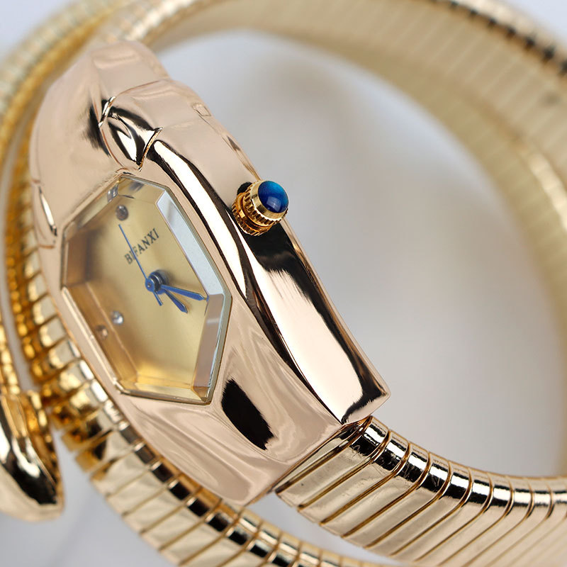 Sophisticated Female Wristwatch - Serpentine Motif, Diamond Embellished Quartz Movement