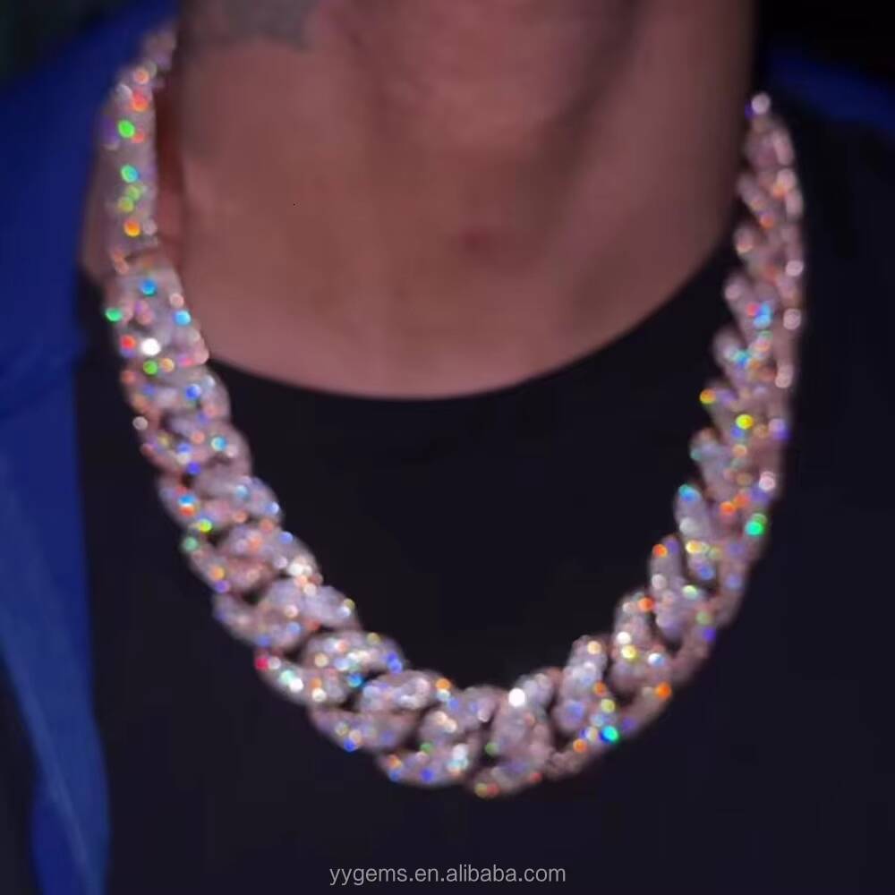 Moissanite Jewelry Full Diamond Heavy 925 Silver 18k Gold Plated Necklace VVS Moissanite Iced Out Diamond Cuban Link for Men