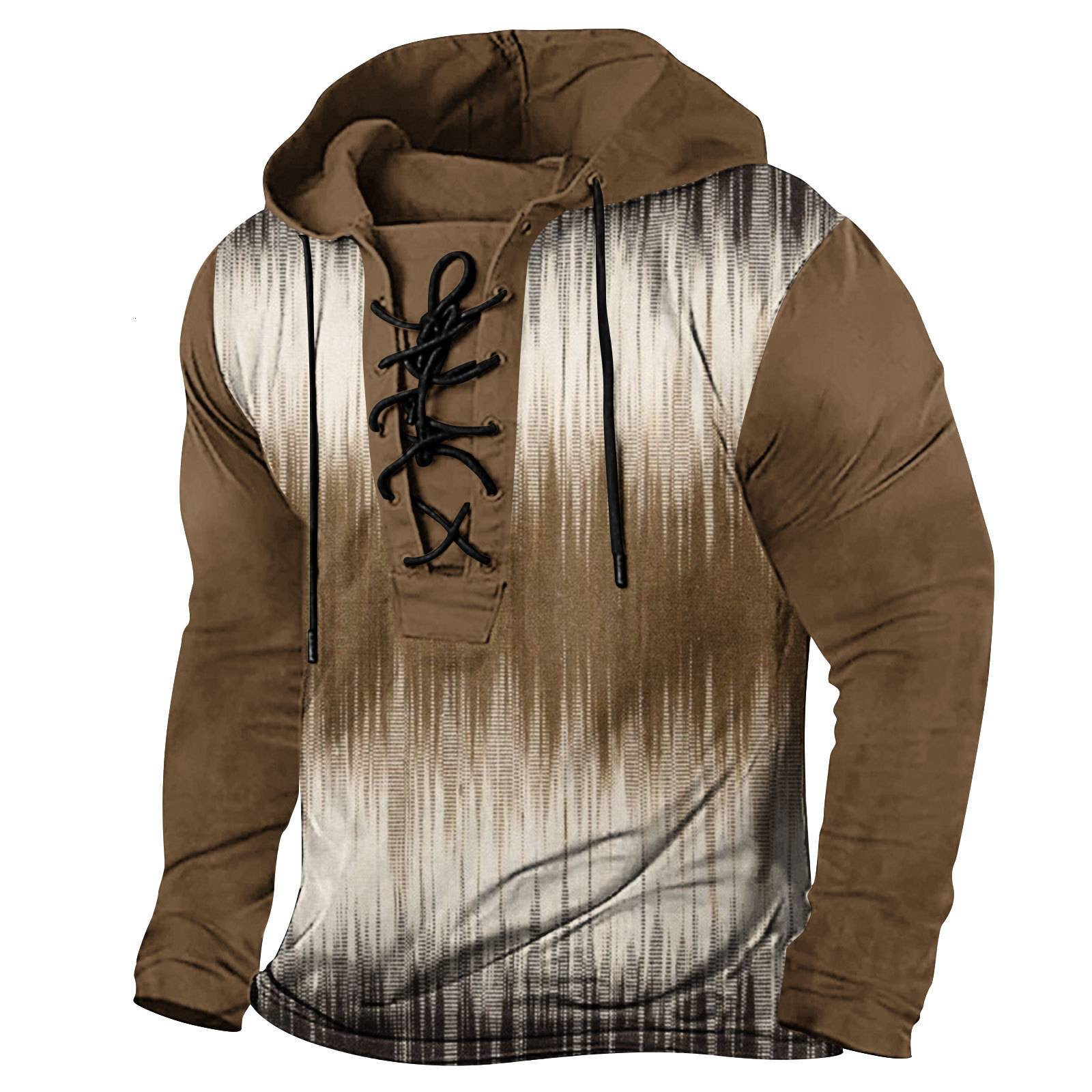 2024 Spring New Mens Clothing Mens Digital Printed Rope Large Hooded Long Sleeve T-shirt