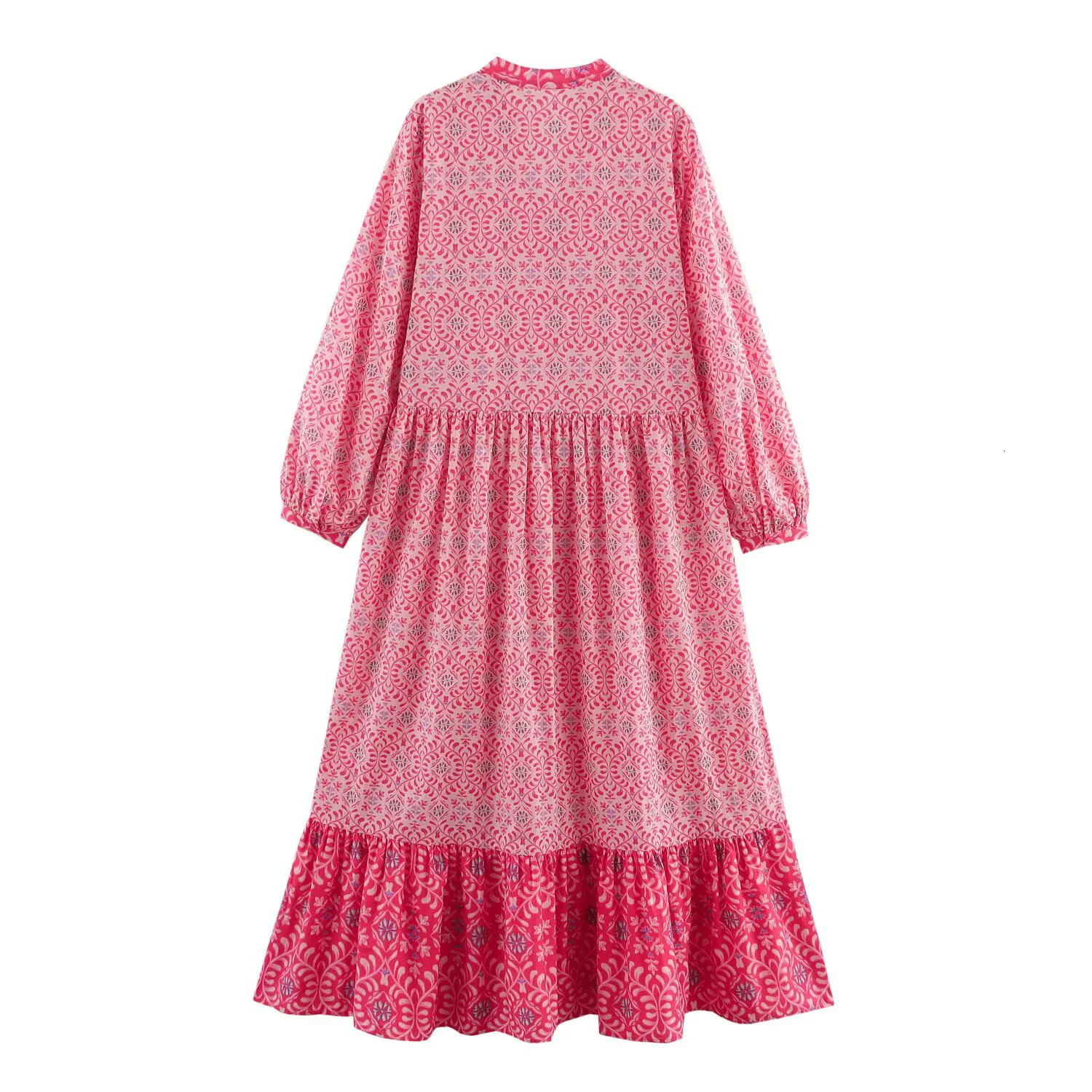 Spring Womens Fashion Trend Printed Round Neck Long Sleeve Charm Midi Dress 250401