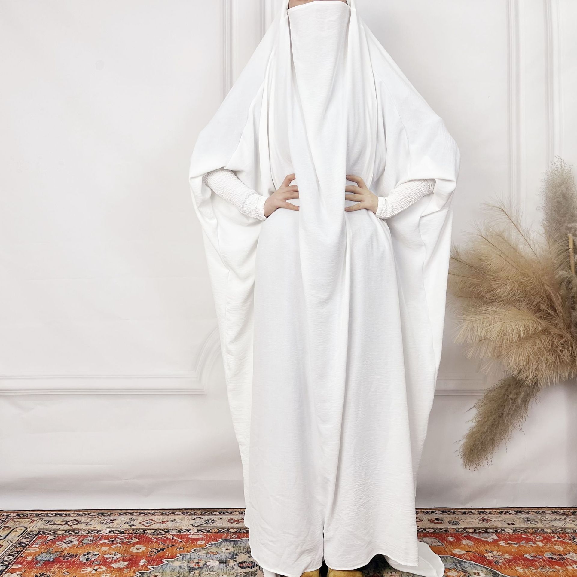 Fashion Women's Dress Dubai One-Piece Solid Color Long Sleeved Prayer Robe Abaya Maxi Dresses Islamic Clothing