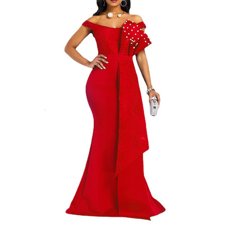 2025 Spring/summer New Ins Irregular Lace One Collar Handmade Lotus Leaf Nail Bead Slimming Dress for Women