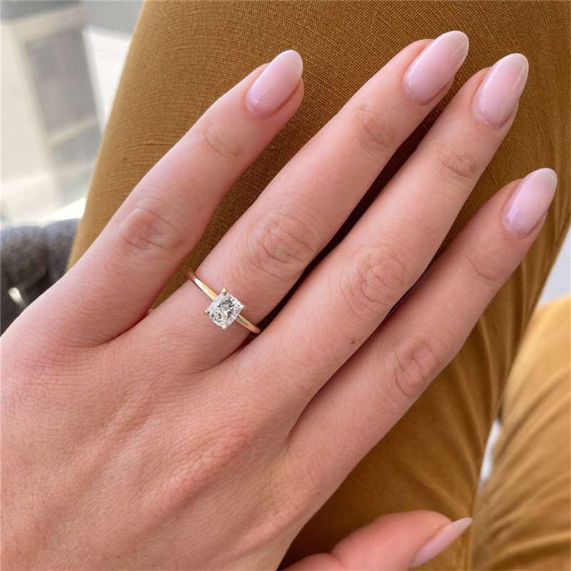 Fine Jewelry 0.50 Carat Cushion Shape Solitaire Engagement Ring 14K Yellow Gold Anniversary Wedding Gold Ring For Women