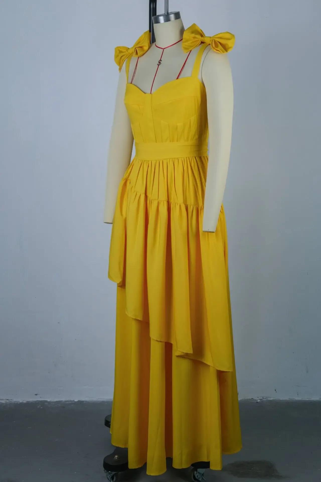 CM. YAYA Womens Sleeveless Shoulder Straps Bow Fold Edge length Long Dress Holiday Beach Birthday Night Sexy Girl Party Dress Vestitos 250402