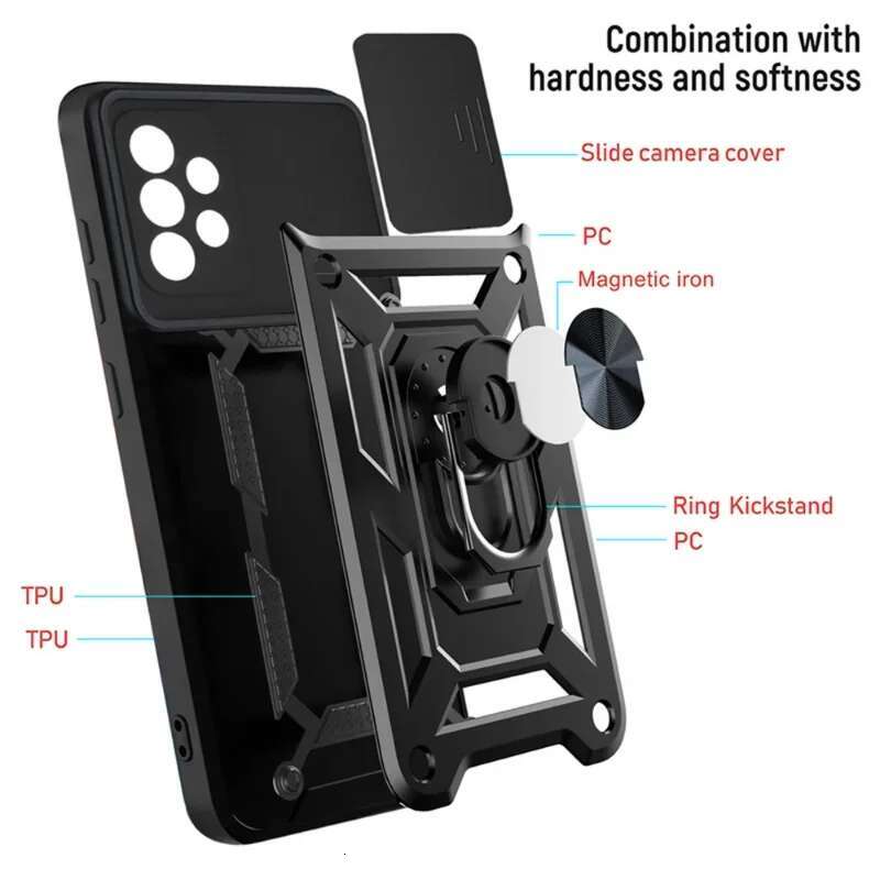 Armor Slide Camera Lens Case For Samsung Galaxy S24 S22 S21 Plus Note 20 Ultra A53 A54 5G S23 S20 FE Bumpers Cover