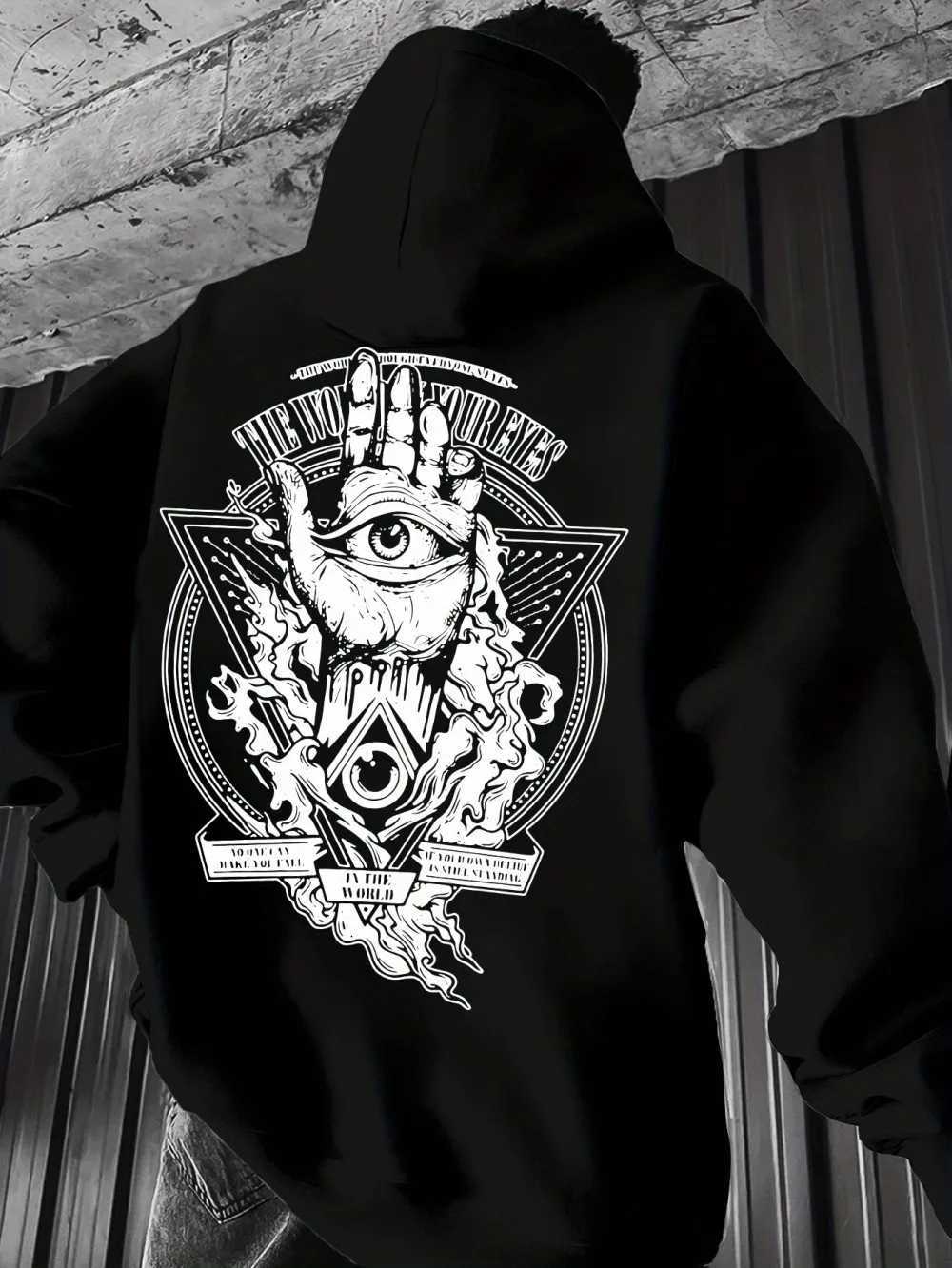 2025 American Autumn New Mens Totem Printed Micro Elastic Comfortable Hoodie Outdoor Street Style Clothing W251106