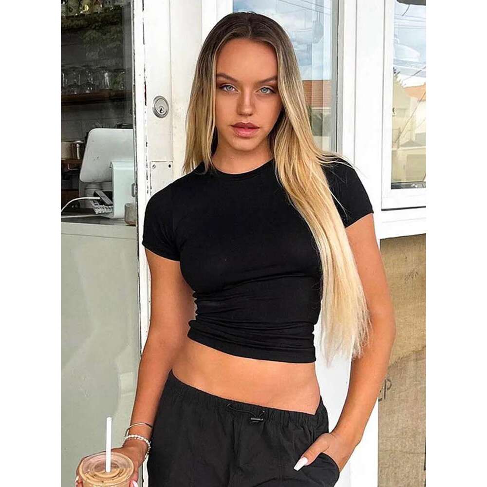 Spring New Short Sleeve T-Shirt Women Solid Simple Casual Soft All-Match Hot Basic Crop Tops Tees Summer Fashion
