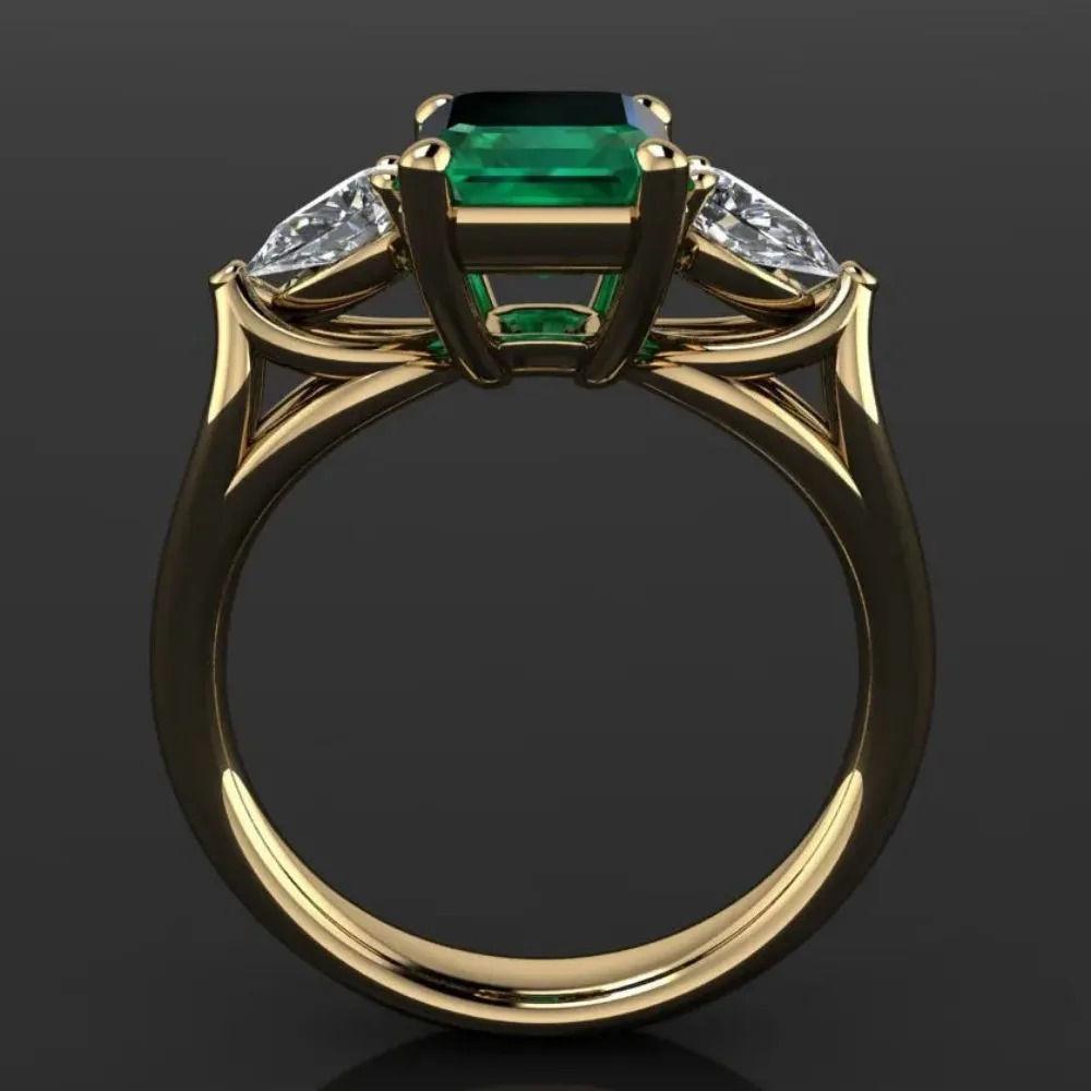 ZY 14k Gold color Green Emerald Ring for Women Gemstone Females 251103