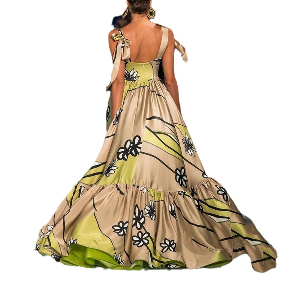 2025 Spring/summer New Printed Bareback Strap Printed Irregular Bohemian Womens Dress for Women