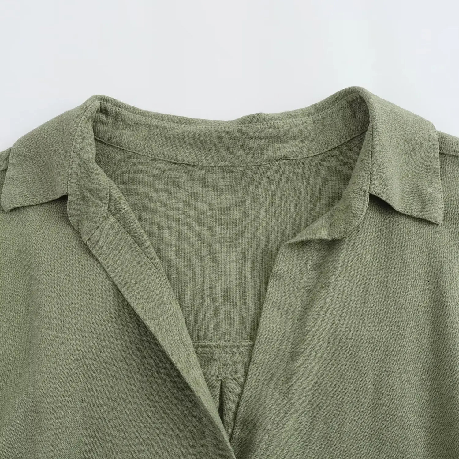 Europe and the United States wind solid colour loose womens linen shirt long-sleeved button up chic blouse womens fashion 250402