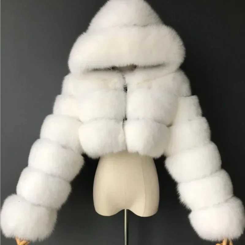 Designer woolen coat Winter Fashion Hooded Faux Fur Coats Women Warm Plus Size 8XL Furry Overcoat Female Elegant Plush Crop Jacket Mujer 2021Y251106
