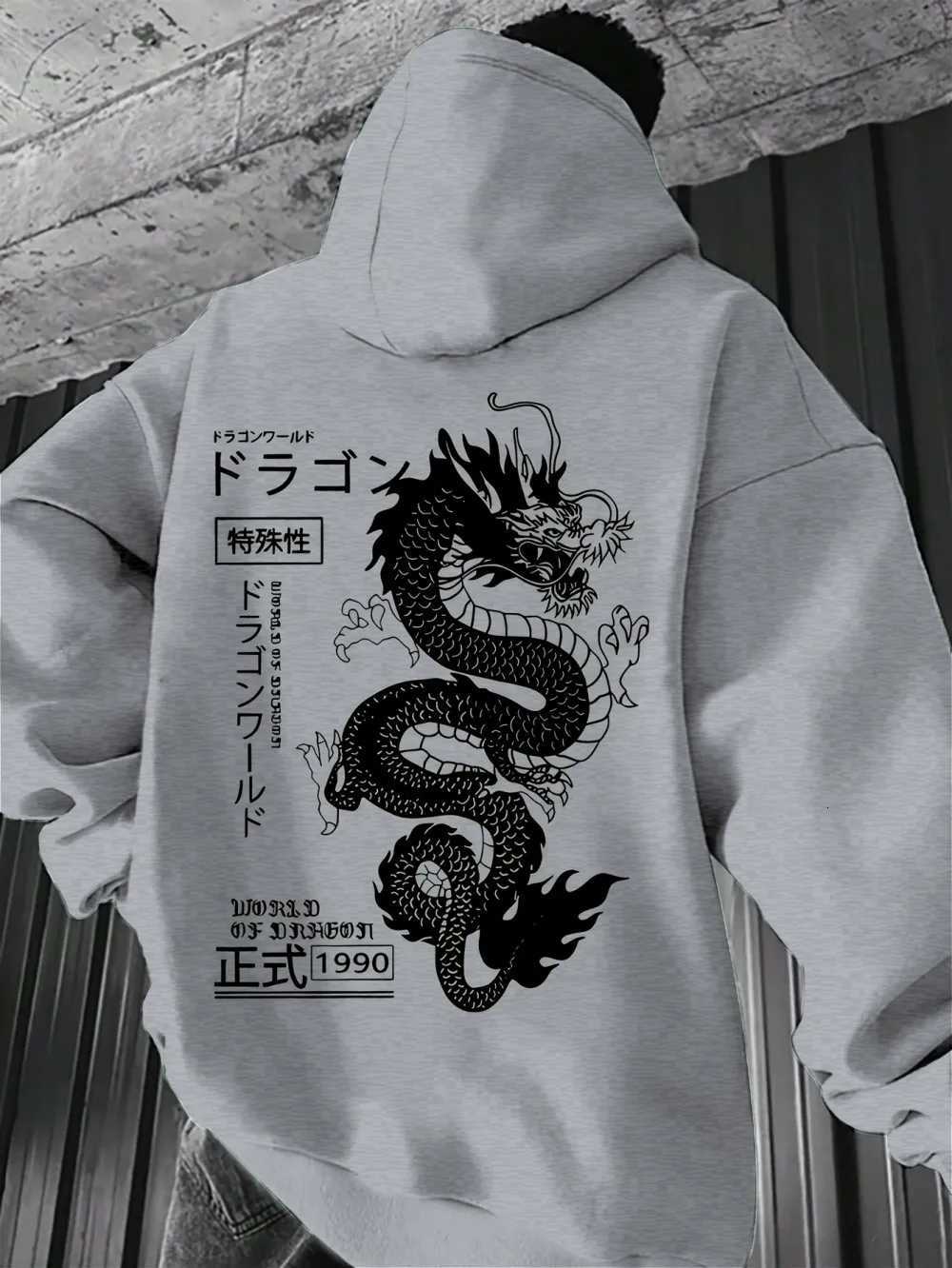 Fashion Mens New Autumn Chinese Loong Letter Printing Slightly Elastic Comfortable Hooded Guards Outdoor Urban Versatile Top W251106