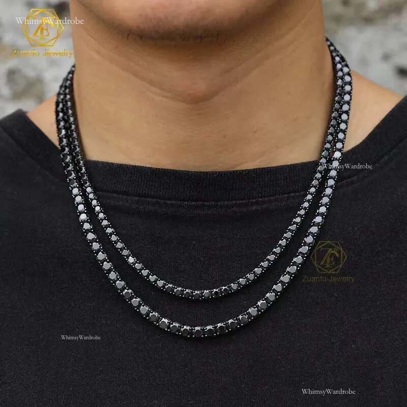 Bg Unisex 1 Row Necklace/Bracelet Black Lab Created Dias 2MM 3MM 4MM 5MM 6.5MM Tennis Moissanite Chain