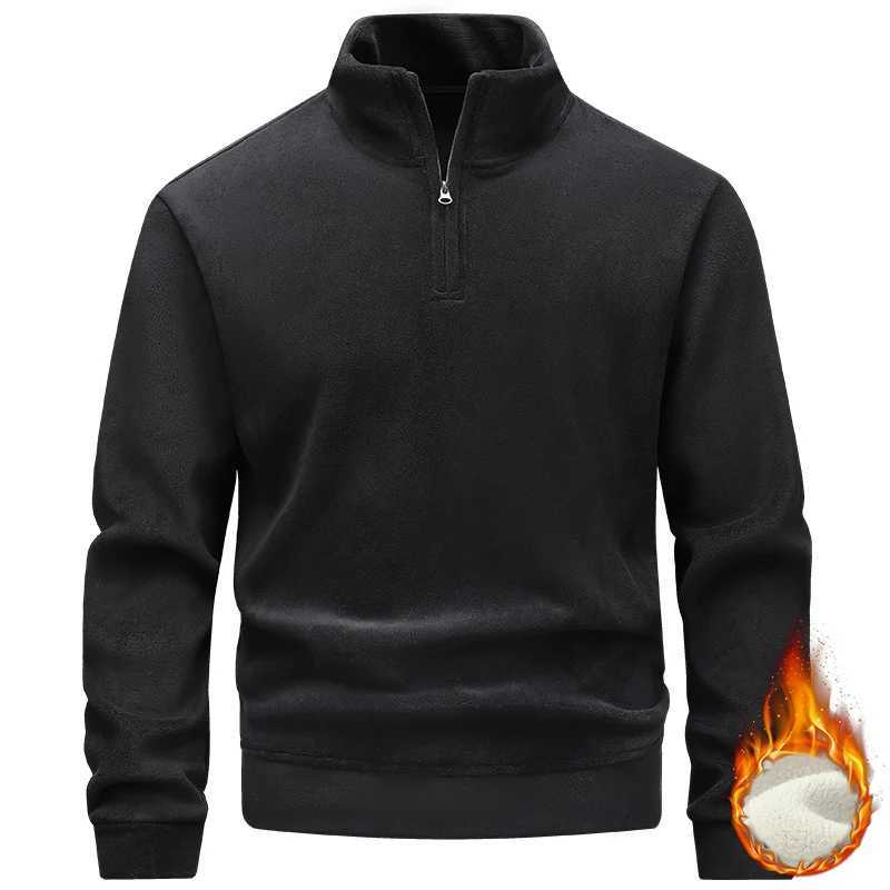 Sweatshirt Mens Fleece Warm Half Zipper Turtleneck Sweatshirt Solid Autumn Winter Pullover Korean Casual Sweatshirts Sportswear W251106