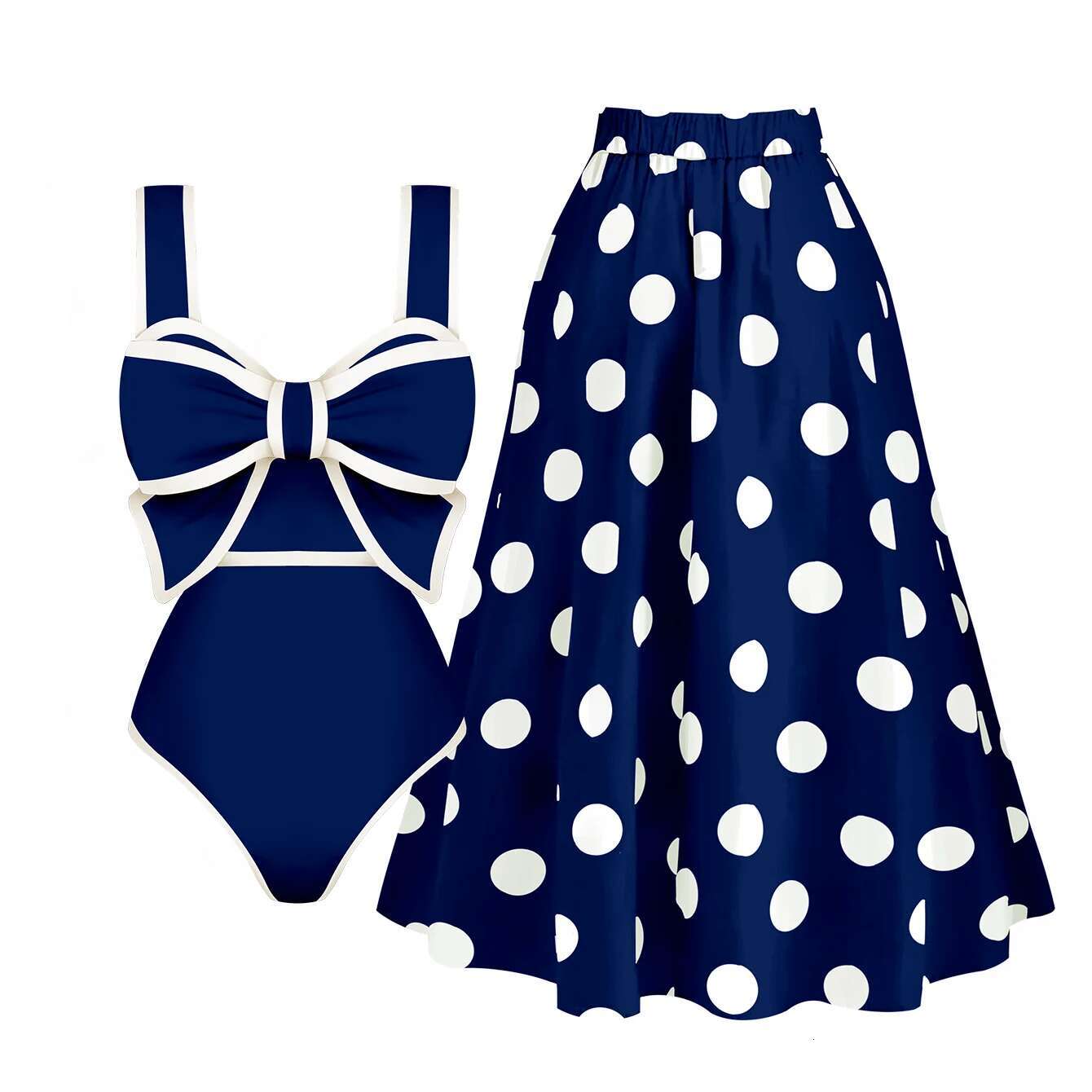 New Dot Retro One Piece Swimsuit Women Bow Tie Swimwear With Skirt Sexy Bathing Suit Monokini Bodysuit Beach Wear