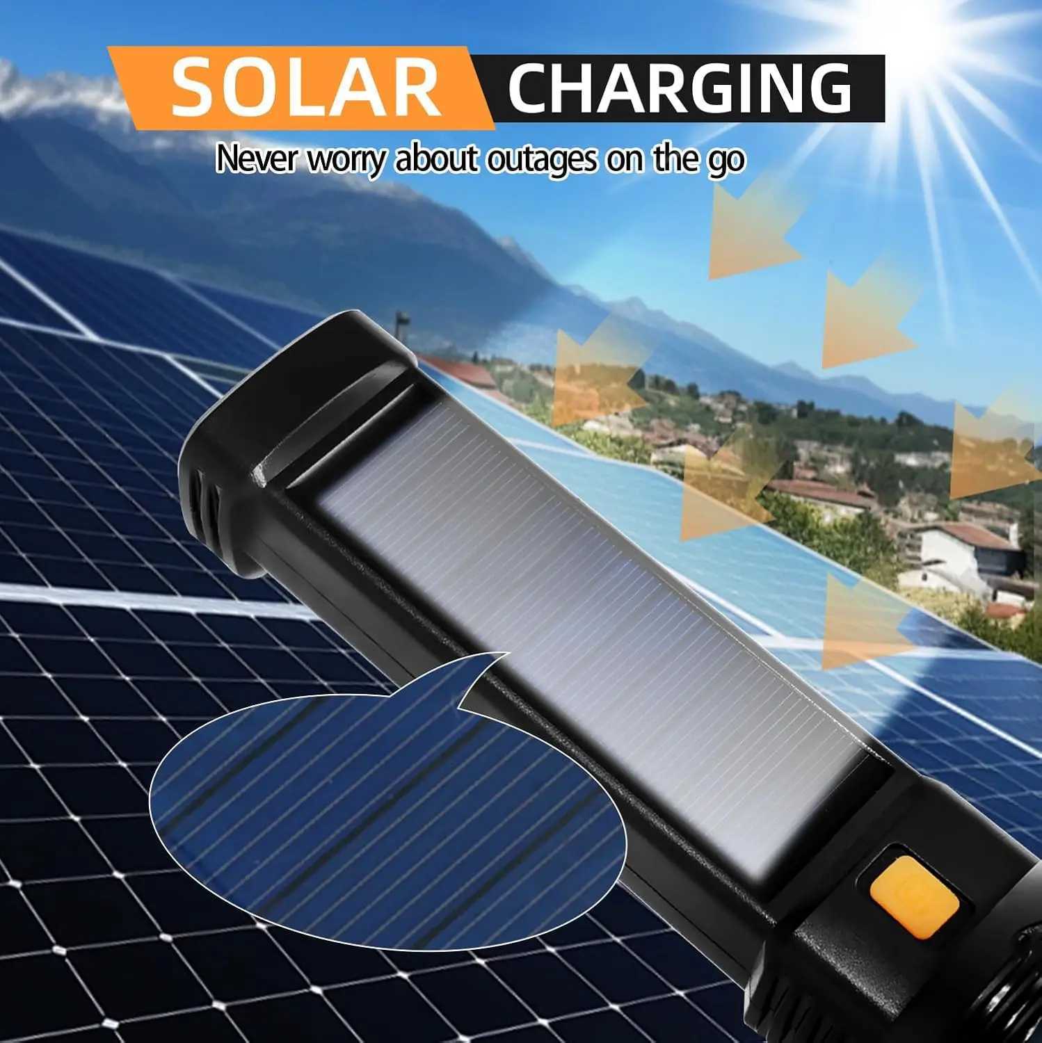 Multi-function Solar / USB Charging LED Flashlight Super Bright Waterproof Torch Light for Home CampingHikingW251106