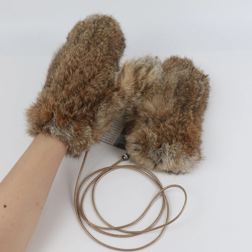 Winter outdoor women 100 real rabbit fur gloves Playing with snow keep warm mittens Female natural rabbit fur gloves 251106