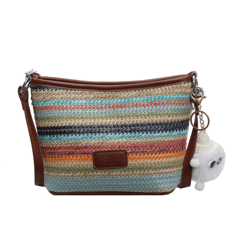 2025S Designer Women S Bag Bucket For Women Chiond Rainbow Color Summer Style Shoulder Bag Versatile New Woven Crossbody Bag
