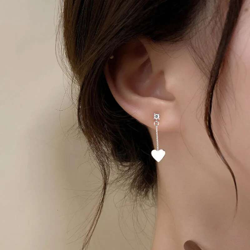 New S Sterg Sier Earrings Smooth Heart Ear Pendants Triangle Charm Wedding Party Hoop Earring For Women Fine Jewelry