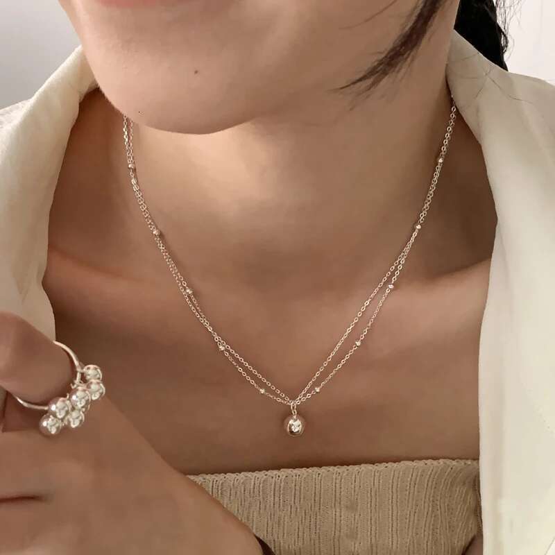 Sterg Sier Bilayer Beads Chain Choker Spherical Pendant Necklaces For Women Wedding Jewelry Collares Collier Ketting