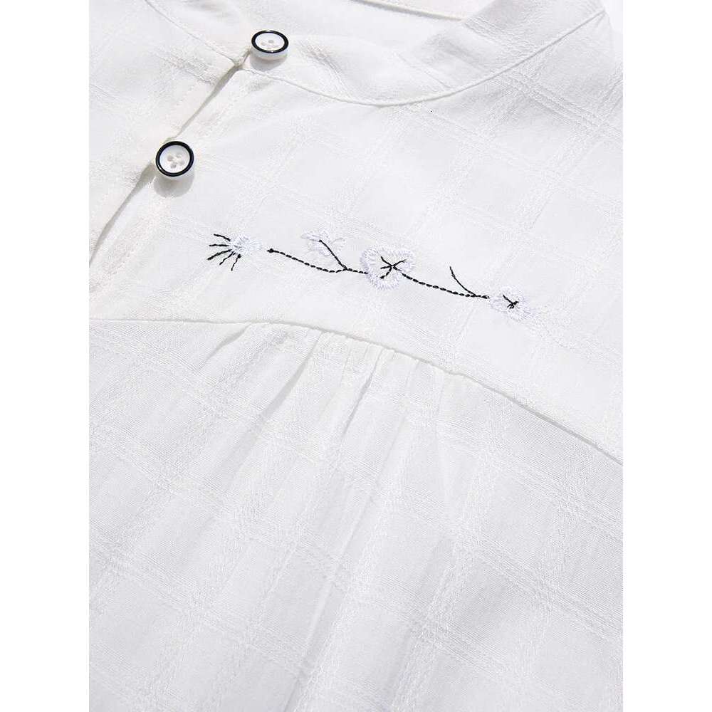 Chinese Puff Short-Sleeve Women Shirts 2025 Summer New Embroidery Chic Trendy Female Basics Blouses