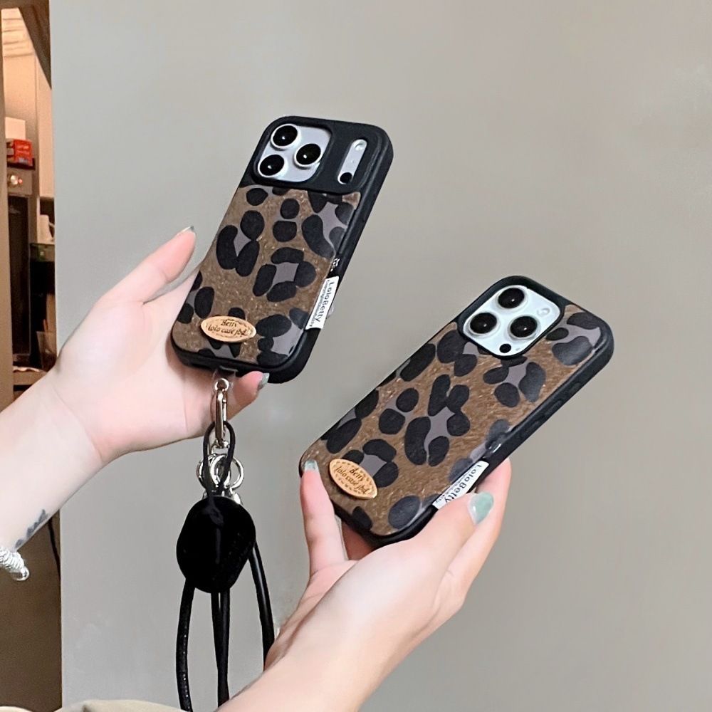 Suede Brown Leopard Print Phone Case Compatible with iPhone 17/16 Pro Max Simple Lanyard 15/14 Personalized Case