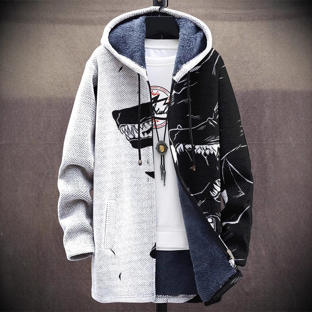2025 Spring New Mens Medium to Long Digital Printed Coat Hooded Cardigan Coat