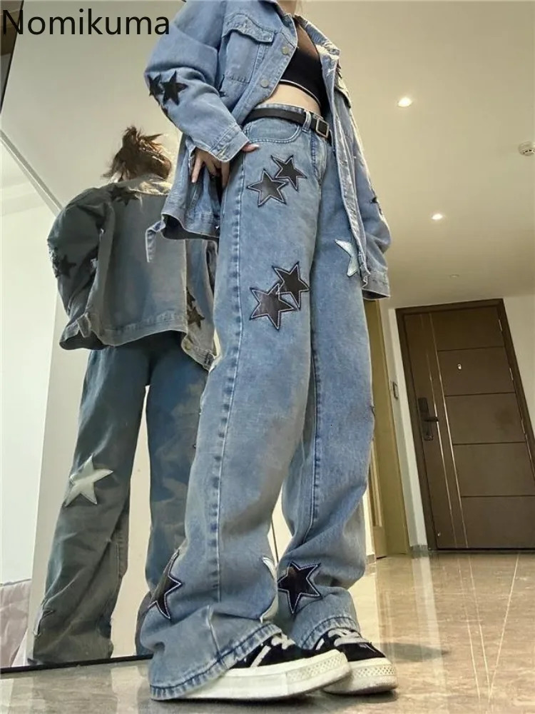 Star High Waisted Jeans Bottoms Streetwear Y2k Wide Leg Pants for Women Casual Chic y Denim Pantalon Femme Z260313
