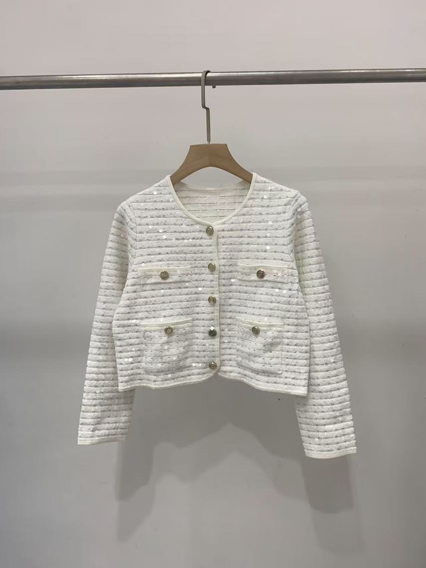 Designer Women's Jackets Sequin Knit Suit Ladies Single-Breasted Long Sleeve Short Jacket Or A-Line Skirt 2025 Autumn