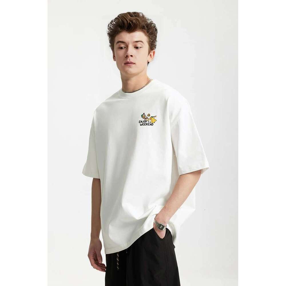 Men's Heavyweight Printed T-Shirt Mountain Series Outdoor Camping Loose-Fit 100% Cotton Short Sleeve