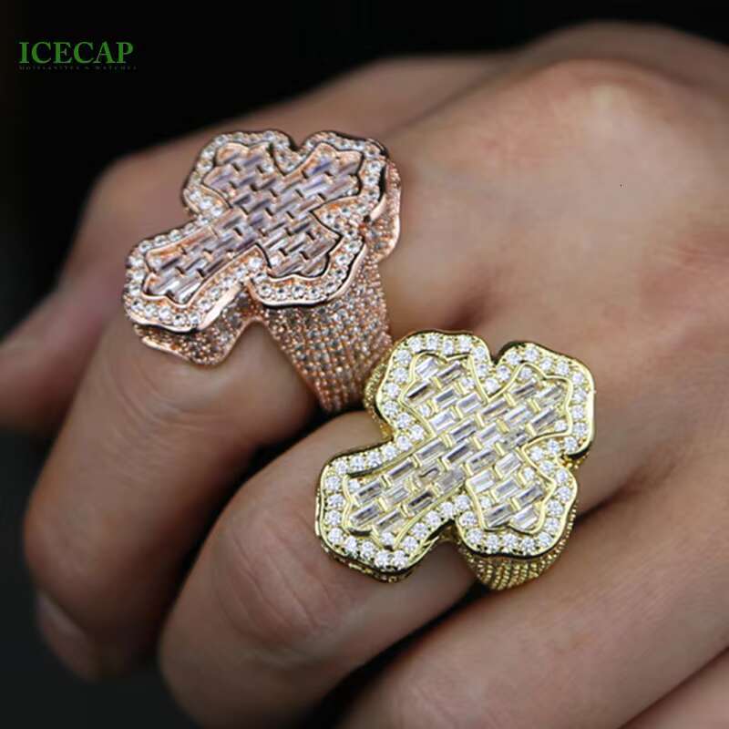 Fashion New Design Cross Shape Ring White Yellow Rose Gold Color VVS Round Baguette Moissanite Jewelry Rings