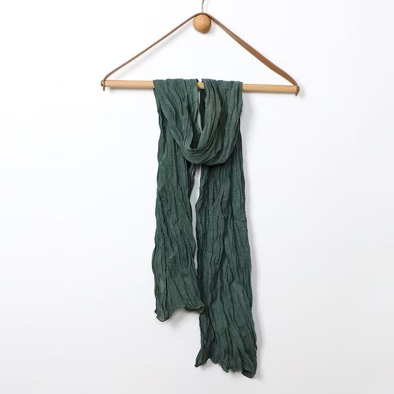 T424 Spring and Summer Dopamine Twist Wrinkle Tie-Dye Curled Sweet Cotton Scarf Artistic Small Scarf