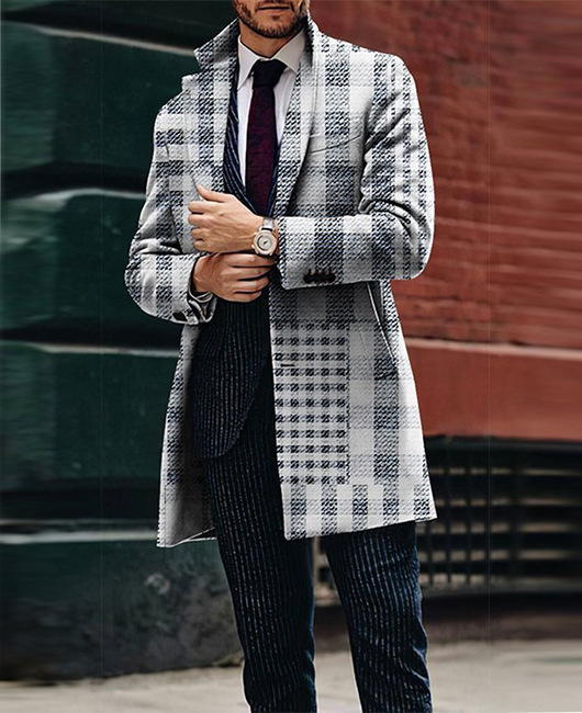 2025 Spring New Mens Casual Printed Woolen Medium to Long Coat Mens Woolen Coat Mens Woolen Coat Mens