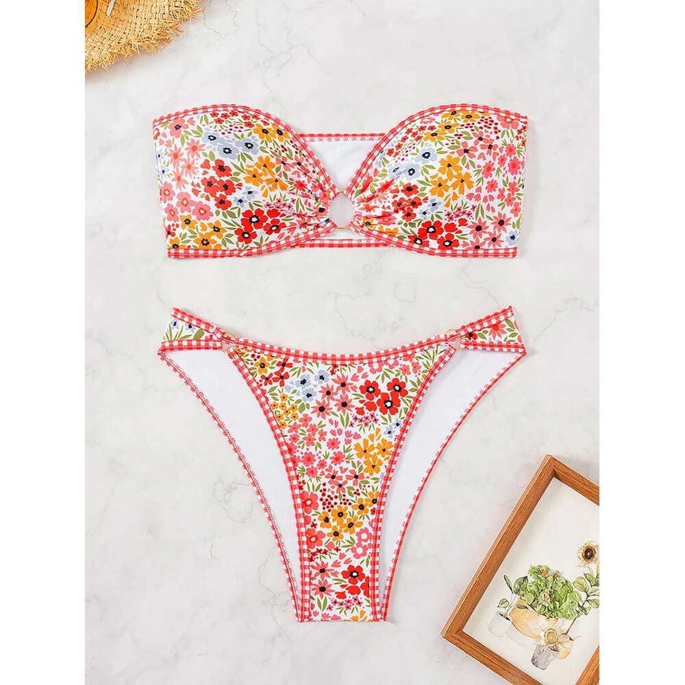 Women's Strapless Sexy Bikini Set Blue White Porcelain Printed 2 Piece Swimsuit 2025 Summer Bandeau Beach Vacation Bathing Suit