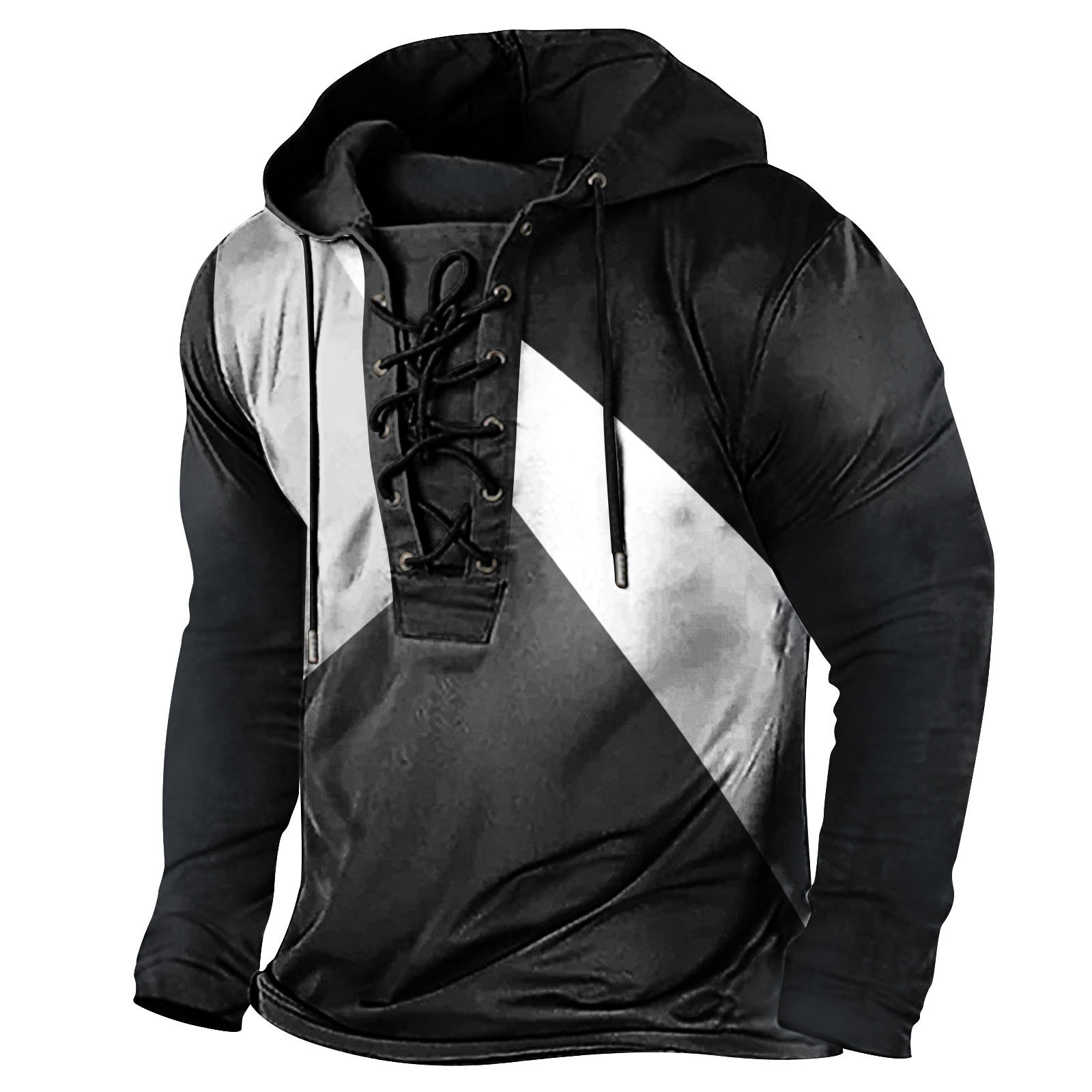 2024 Spring New Mens Digital Printed Tether Large Hooded Long Sleeve T-shirt Mens Wear