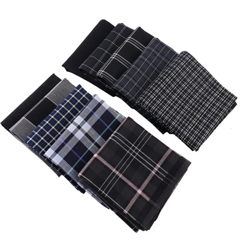 3Pcs 43x43cm 100% Cotton Black Gray British Style Striped Checkered Men Pocket Wedding Party Business Handkerchiefs 250403