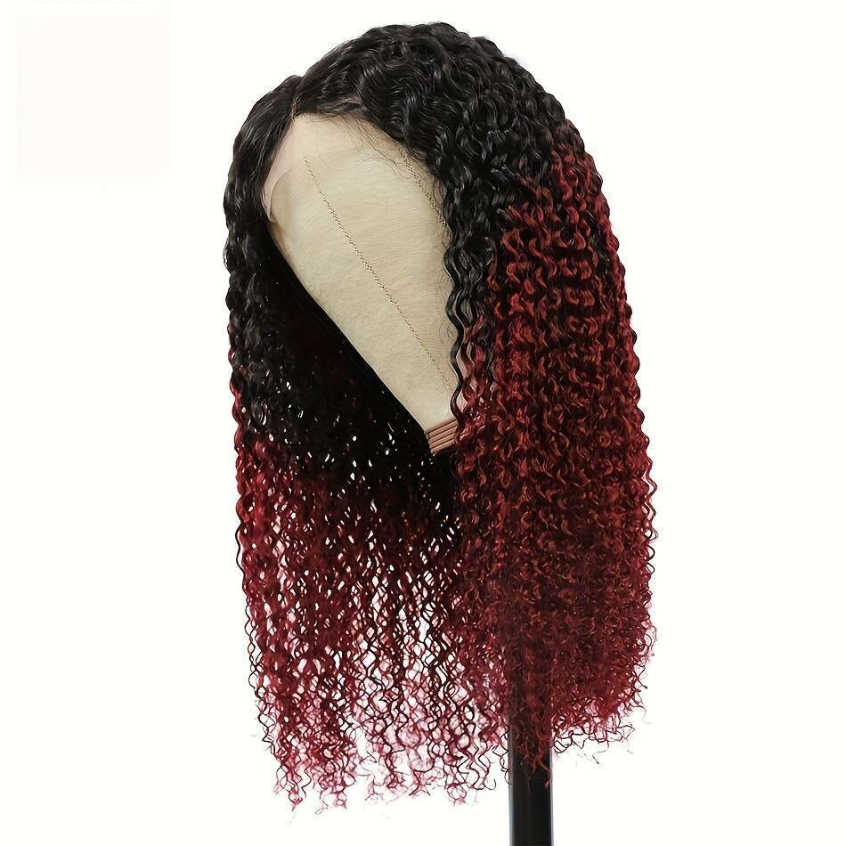 Ombre Bury Kinky Human Closure Jerry Curly Brazilian Hair Glueless Wigs With Pre Plucked 4X4 Lace Front Protective Sling Natural Look Hiensi , Premium
