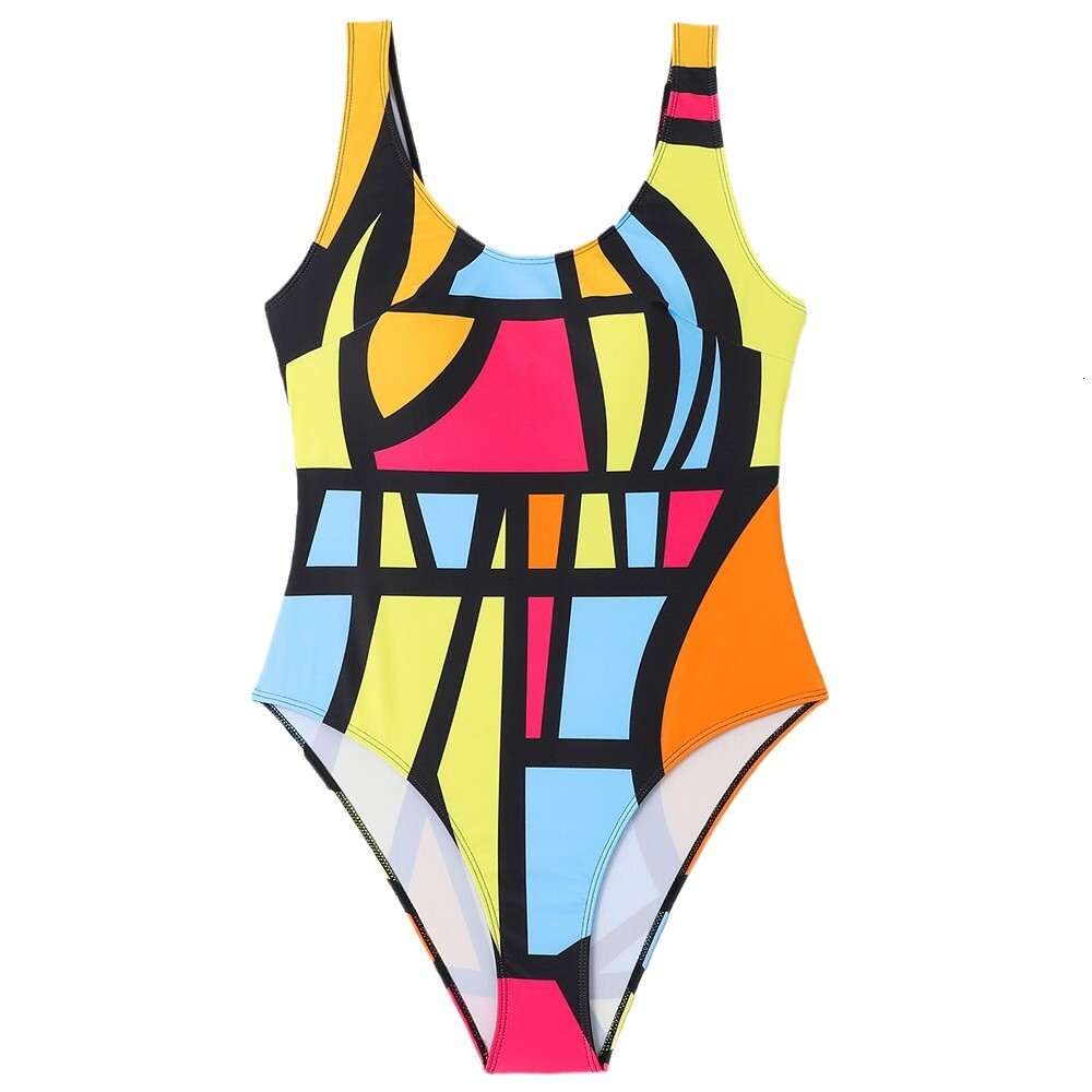 Large size one-piece triangle women's digital print fixed edition woman plus fat swimsuit