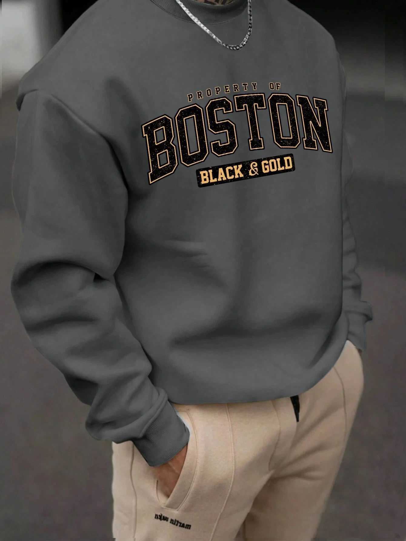 Boston Letter Print Round Collar Sweatshirt Autumn Winter WomenMen Hooded Clothing Harajuku Casual High Quanlity Cotton Pullover W251106