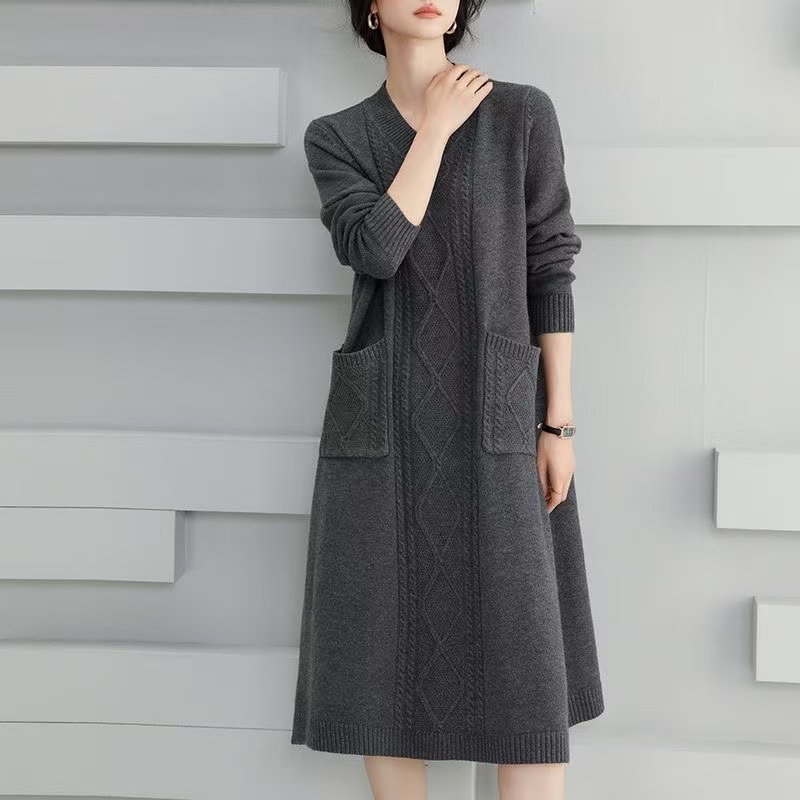 plus size women's new long sleeve high waist printed banquet dress mid-length skirt D02819