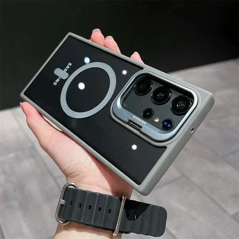 Magsafe Hidden Holder Clear Case For Samsung Galaxy S25 S24 Ultra S22 Plus S23 FE Shockproof Magnetic Wirelesss Charge Cover