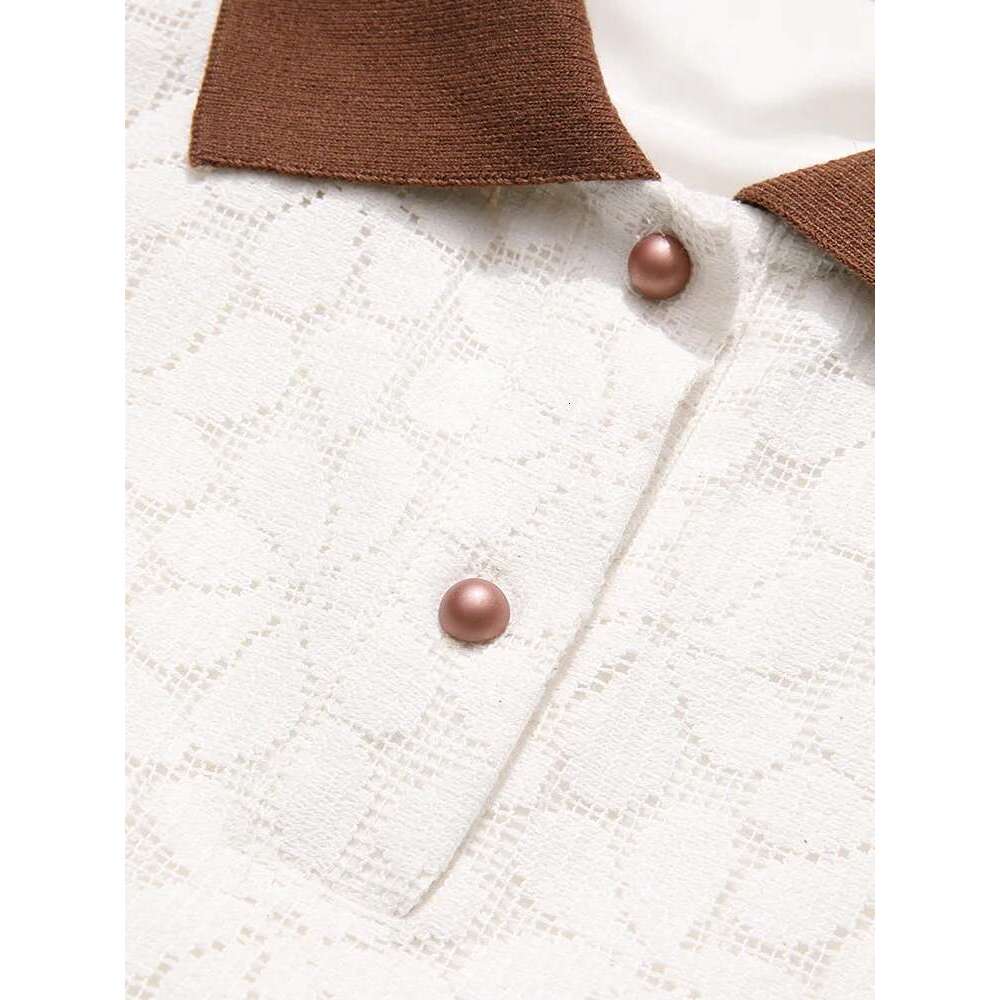 French Lace Shirt For Women Polo Neck Short-Sleeve Hollow Gentle Summer New Slim Female Clothes