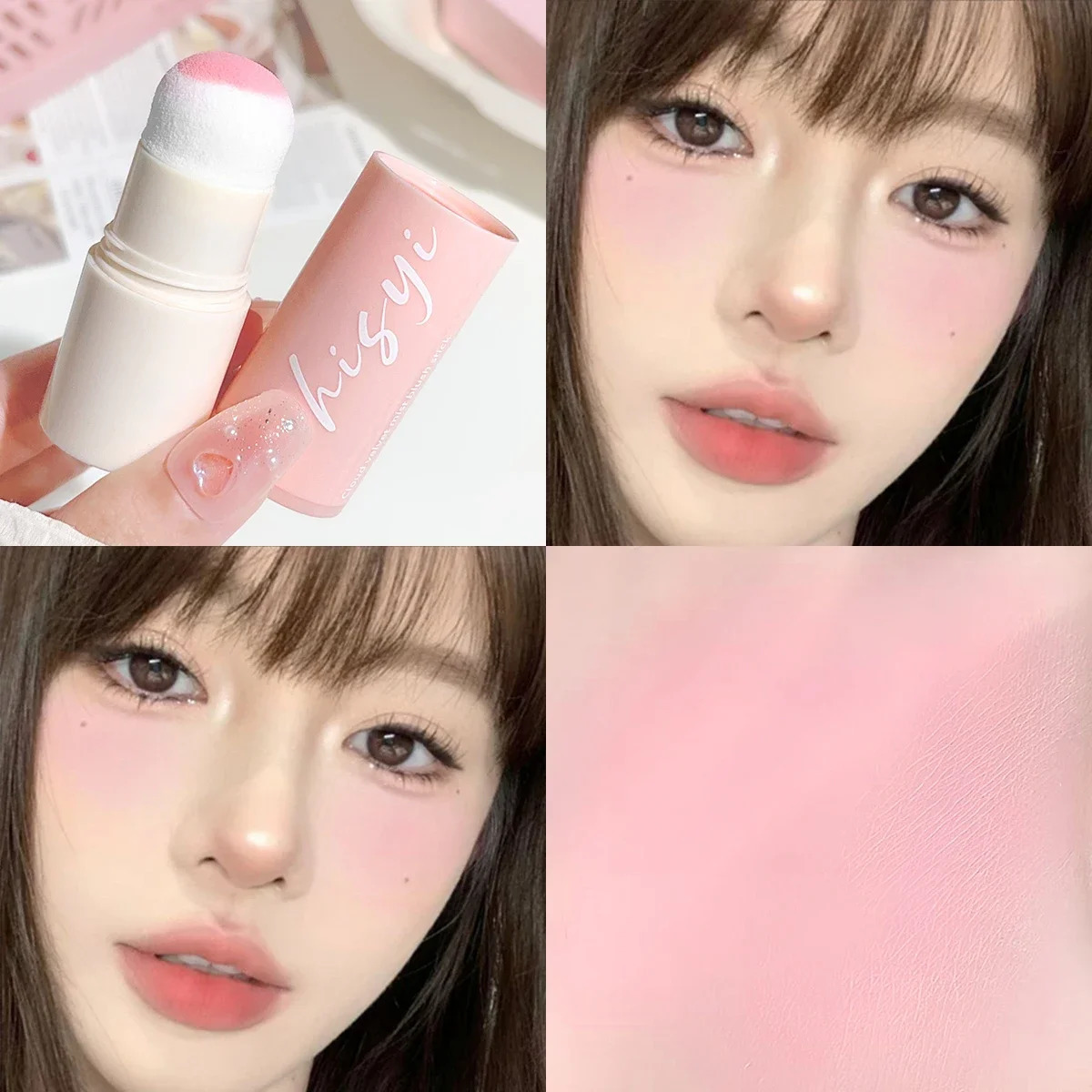 Velvet pink powder blusher stick natural matte finish waterproof for lips and cheeks portable makeup 250325