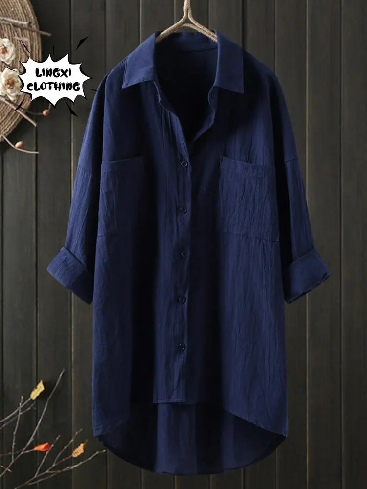 Elegant and Youth Woman Blouses Casual Home Cotton Linen Large Size Single Breasted Commuting Style Long Sleeved Shirt 250402