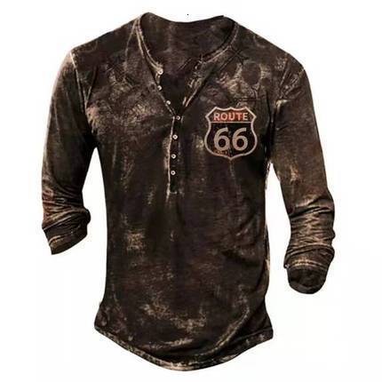 Mens 2025 new mens standing collar printed military uniform top mens long sleeved T-shirt mens