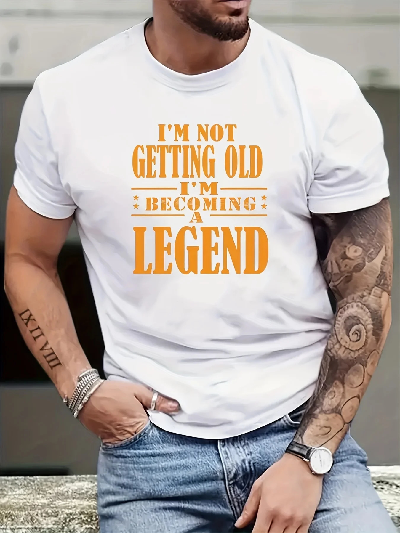 100% pure cotton mens oversized T-shirt printed mens graphic staff collar T-shirt casual and comfortable T-shirt summer mens top 250402